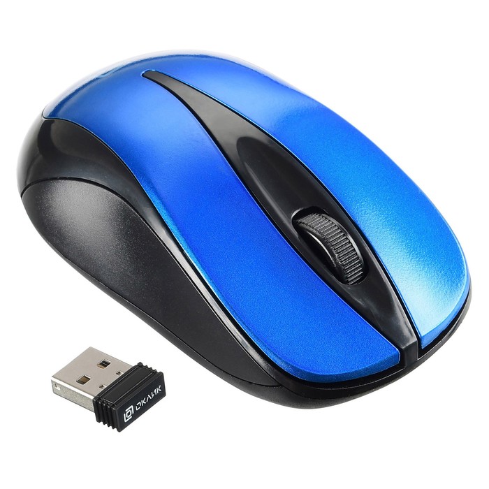 Мышь Оклик 675MW черный/синий оптическая (1200dpi) беспроводная USB для ноутбука (3but) - фото 51525117