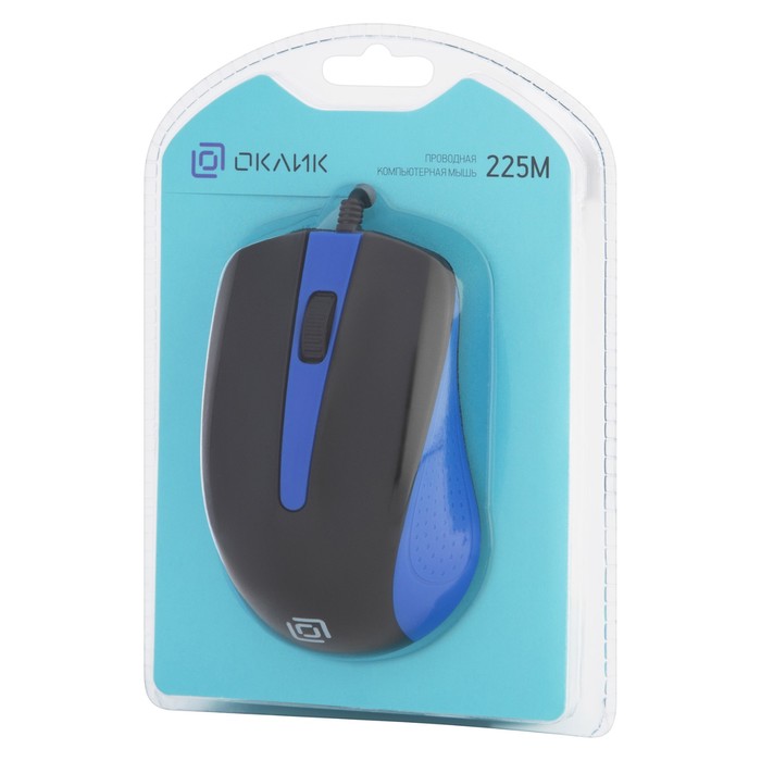 Мышь Оклик 225M черный/синий оптическая (1200dpi) USB (3but) - фото 51525384