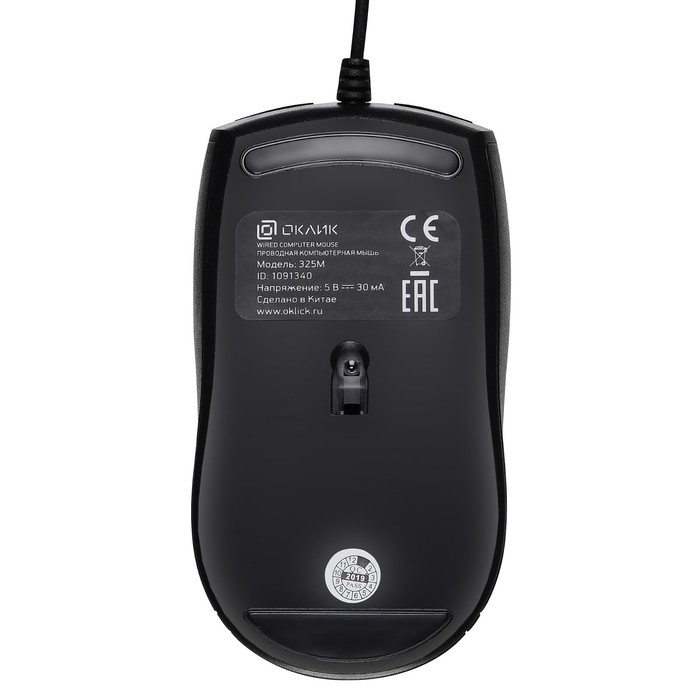 Мышь Оклик 325M черный оптическая (1200dpi) USB для ноутбука (3but) - фото 51525400