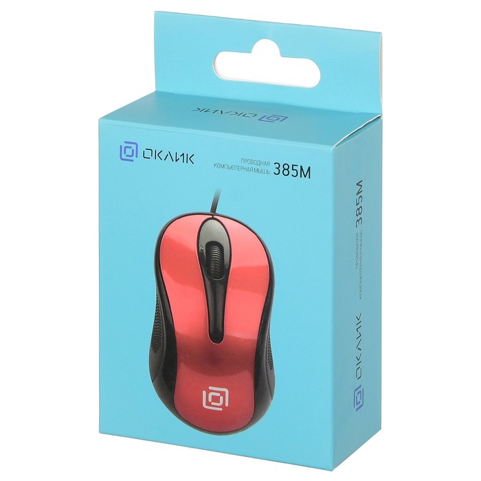 Мышь Оклик 385M черный/красный оптическая (1000dpi) USB для ноутбука (3but) - фото 51525414