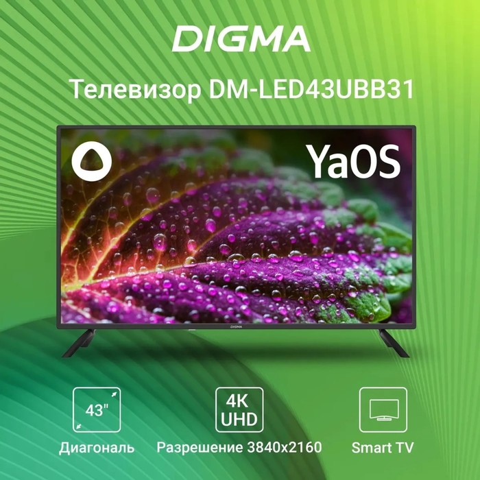 Телевизор LED Digma 43" DM-LED43UBB31 Яндекс.ТВ черный 4K Ultra HD 60Hz DVB-T DVB-T2 DVB-C   1029534 - фото 51597000