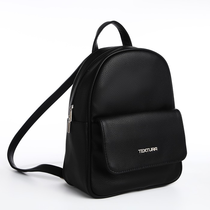 Рюкзак-мини женский TEXTURA, на молнии, размер 22×10×28 см, чёрный - Фото 1