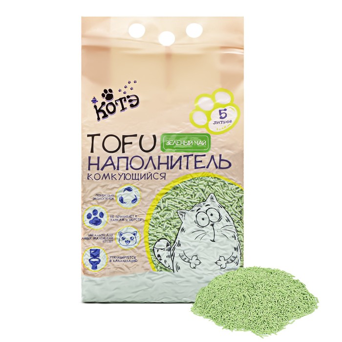 Наполнитель тофу "Котэ", 5 л, зелёный чай - Фото 1