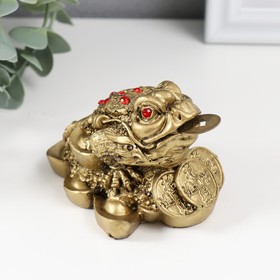 Нэцке полистоун под бронзу 'Денежная жаба с тремя монетами' 8,4х7х5,3 см