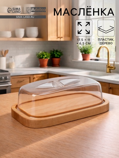 Маслёнка - сырница деревянная с крышкой Adelica, 17×11×6.5 см, берёза