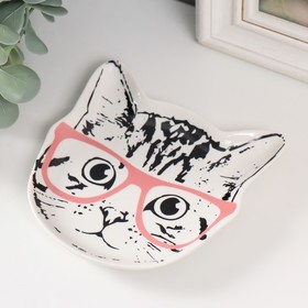 Сувенир керамика подставка под кольца "Котёнок в очках" 1,6х11х12 см