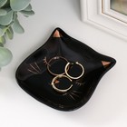 Сувенир керамика подставка под кольца "Довольная мордочка чёрного кота" 8х10х1,2 см - Фото 3