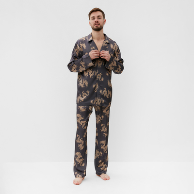 Пижама мужская (рубашка и брюки) KAFTAN "Дракон" размер 54, графитовый