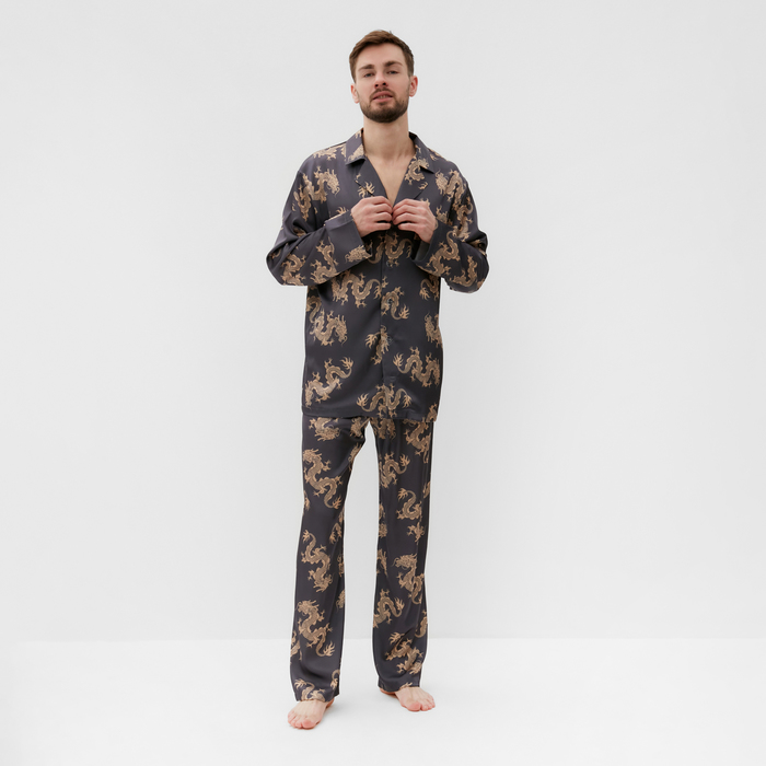 Пижама мужская (рубашка и брюки) KAFTAN "Дракон" размер 56, графитовый - Фото 1