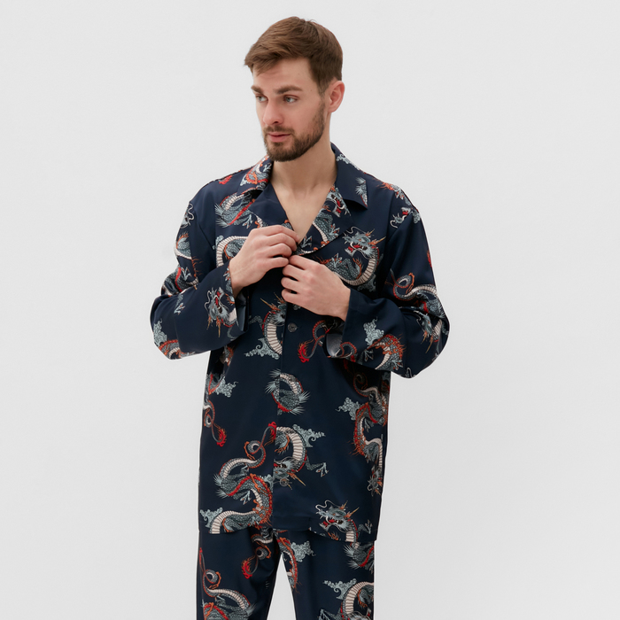 Пижама мужская (рубашка и брюки) KAFTAN "Дракон" размер 56, синий