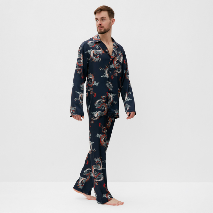 Пижама мужская (рубашка и брюки) KAFTAN "Дракон" размер 56, синий