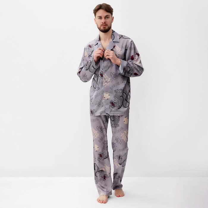 Пижама мужская (рубашка и брюки) KAFTAN "Дракон" размер 52, серый - Фото 1