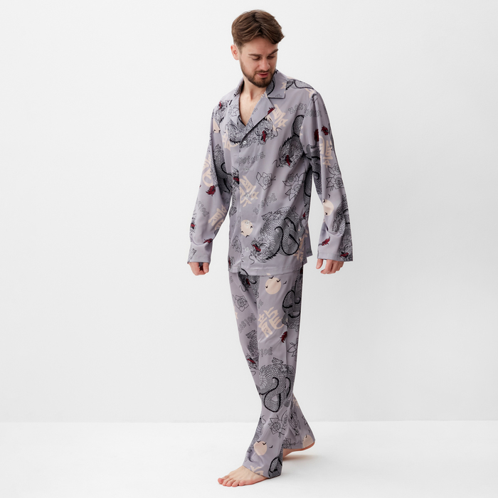 Пижама мужская (рубашка и брюки) KAFTAN "Дракон" размер 52, серый