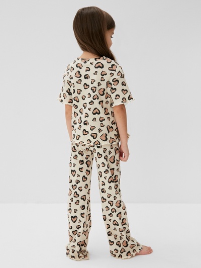 Пижама для девочки (футболка, брюки) KAFTAN: Leo love, бежевая, размер 30 (98-104 см)