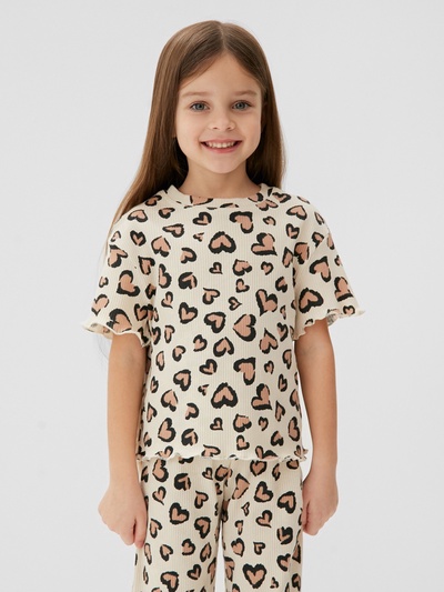 Пижама для девочки (футболка, брюки) KAFTAN: Leo love, бежевая, размер 30 (98-104 см)