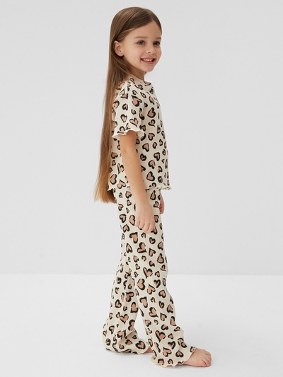 Пижама для девочки (футболка, брюки) KAFTAN: Leo love, бежевая, размер 30 (98-104 см)