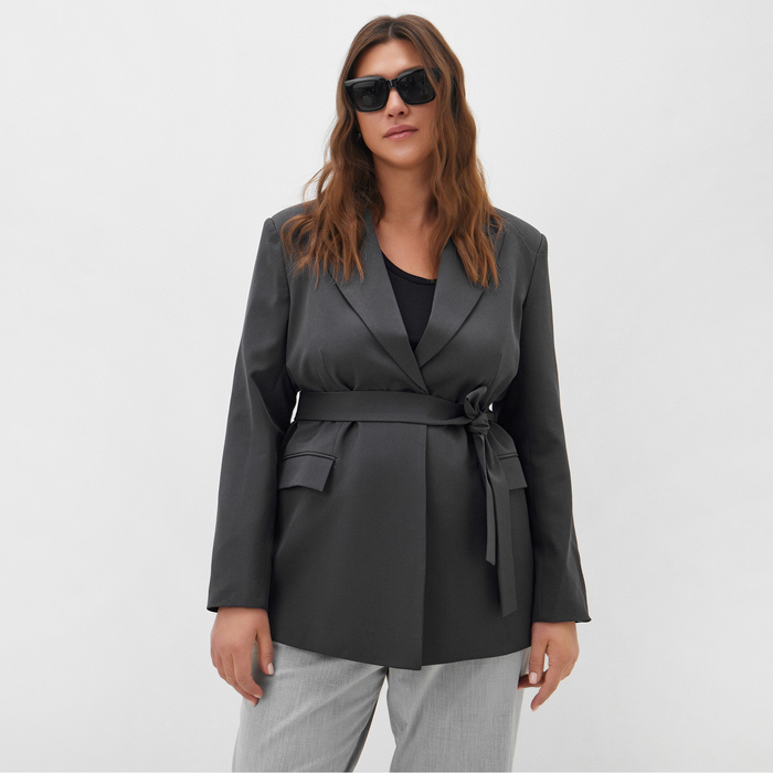 Пиджак женский с поясом MIST plus-size, р.56, серый - Фото 1