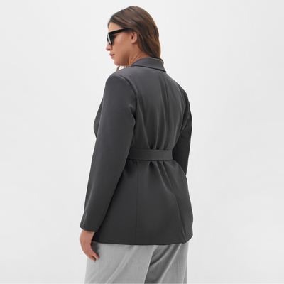 Пиджак женский с поясом MIST plus-size, размер 56, серый
