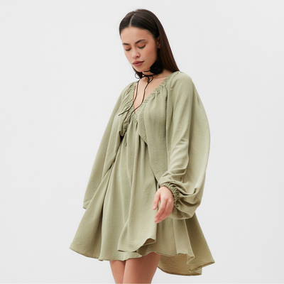 Платье мини женское MIST с глубоким вырезом, размер 46, оливковое