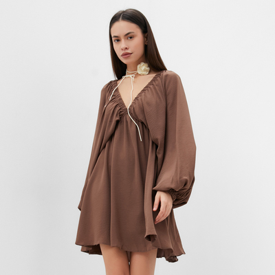 Платье мини женское MIST с глубоким вырезом, размер 46, коричневое