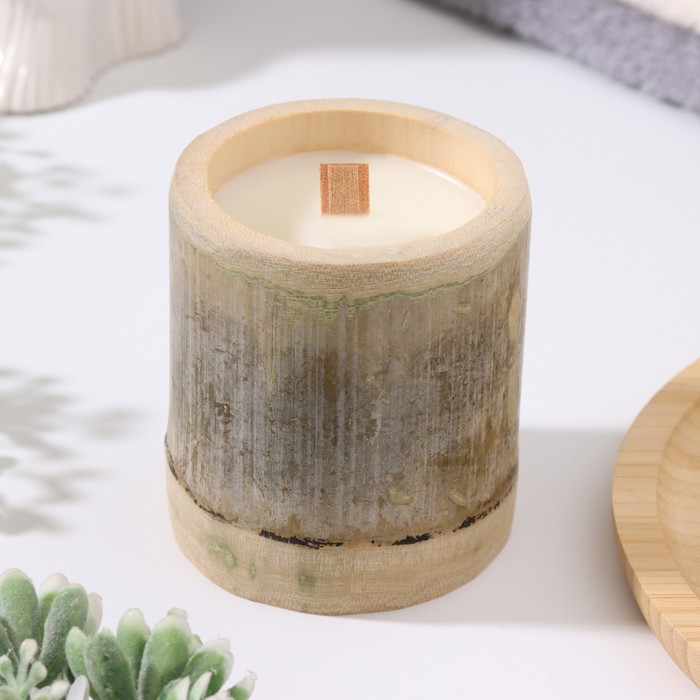 Свеча ароматическая в бамбуке "Бамбуковый ствол", соевый воск, 25ч, 150 гр, 8,5х8 см