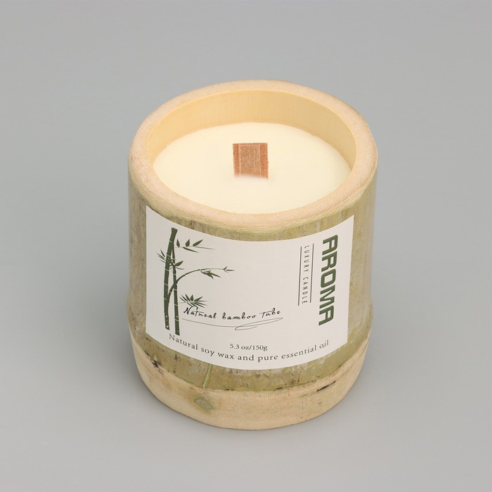 Свеча ароматическая в бамбуке "Сладкий чернослив", соевый воск, 25ч, 150 гр, 8,5х8 см