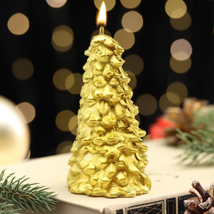 Свеча новогодняя "Ёлка" 10х5см, золото - Фото 1