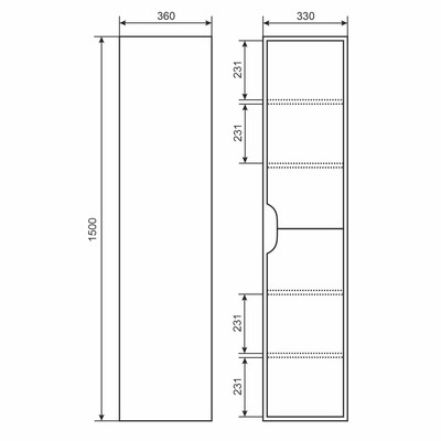 Шкаф - пенал подвесной Uperwood Modul, с дверцами, матовый, 330×360×1500 мм, цвет белый