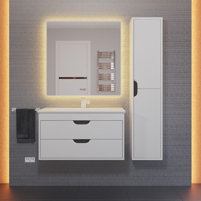 Шкаф - пенал подвесной Uperwood Modul, с дверцами, матовый, 330×360×1500 мм, цвет белый/графит
