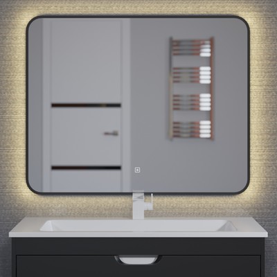Зеркало для ванной Uperwood Modul, 100×80 см, сенсорная кнопка, черное, теплая подсветка