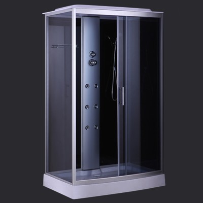 Душевая кабина Comforty 303, серое стекло, задняя чёрная стеклянная панель, 120×80×215 см