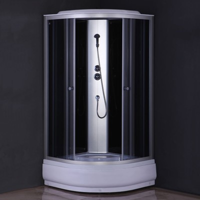 Душевая кабина Comforty 307GG, серое стекло, задняя чёрная стеклянная панель, 90×90×215 см