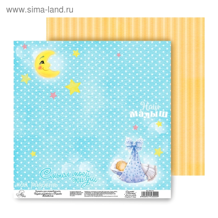 Бумага для скрапбукинга двусторонняя Наш малыш "Смысл моей жизни" 160 гр/м2 - Фото 1