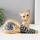 Сувенир полистоун "Кошка с узорами, лежит" золото с чёрным 21х9х13 см - фото 3143063