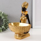 Сувенир полистоун подставка "Африканка сидит, с плетёной корзиной" золото 16х16х23 см - фото 25330163
