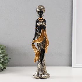 Сувенир полистоун "Африканка в золотом одеянии с цветами, с палантином" 10,5х9х36 см