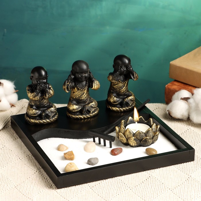 Японский сад камней настольный «Дзен. Сатоши», со свечой, набор аксессуаров, 20×20×12 см - Фото 1