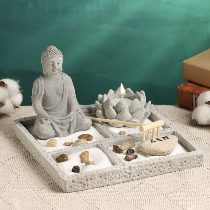 Японский сад камней настольный «Дзен. Харуми», со свечой, набор аксессуаров, 19×19×15 см - Фото 1