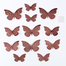 Набор для украшения "Бабочки" с узорами, набор 12 шт, цвет розовое золото