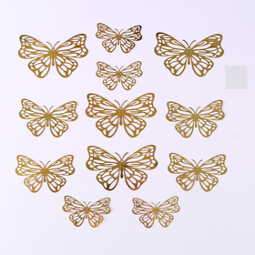 Набор для украшения "Бабочки", набор 12 шт, цвет голография золото