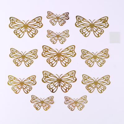 Набор для украшения «Бабочки», набор 12 шт, цвет голография золото