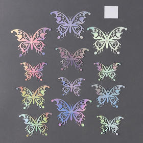 Набор для украшения "Бабочки", набор 12 шт, цвет голография серебро