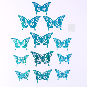 Набор для украшения "Бабочки", набор 12 шт, цвет голография голубой