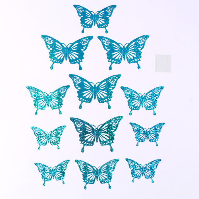 Набор для украшения «Бабочки», набор 12 шт, цвет голография голубой