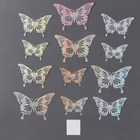 Набор для украшения "Бабочки", набор 12 шт, цвет голография серебро