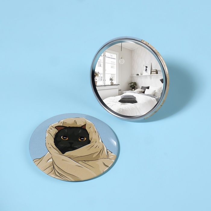 Зеркало карманное «Кот», d = 7 см, разноцветное
