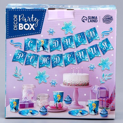 Посуда одноразовая бумажная «Холодная принцесса», 6 тарелок, 6 стаканов, 1 гирлянда, декор