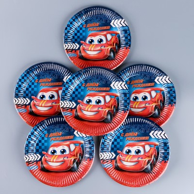 Посуда одноразовая бумажная «Тачка», 6 тарелок, 6 стаканов, 1 гирлянда, декор фотозоны