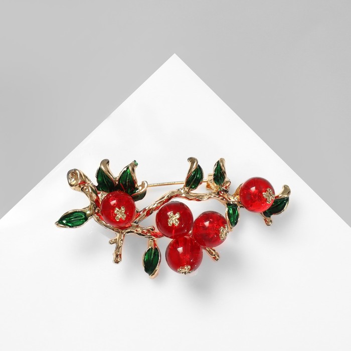 Брошь «Рябина» ягоды, красно-зелёная в золоте - Фото 1