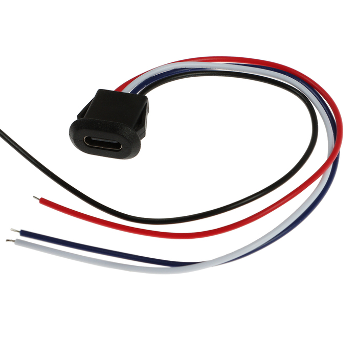 Разъем Type-C с проводом 10 см CARTAGE, 4 pin, 2.1 А, 12 В, черный - Фото 1